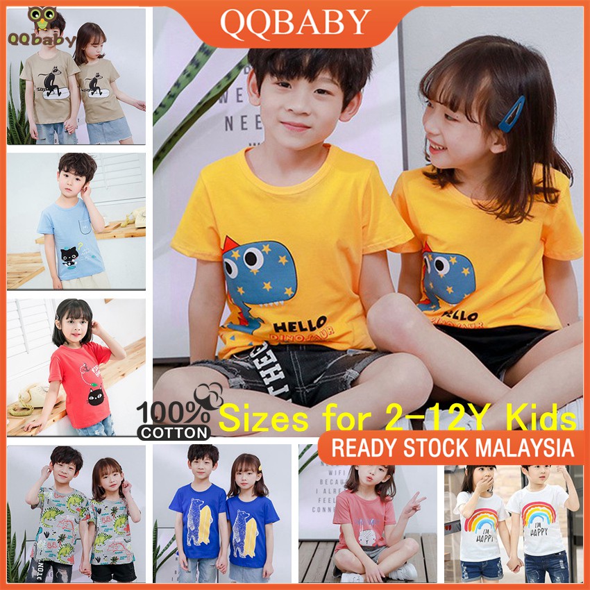 Ready Stock QQbaby Kids Cotton T-shirt Boys Girls Short Sleeve Tops ...