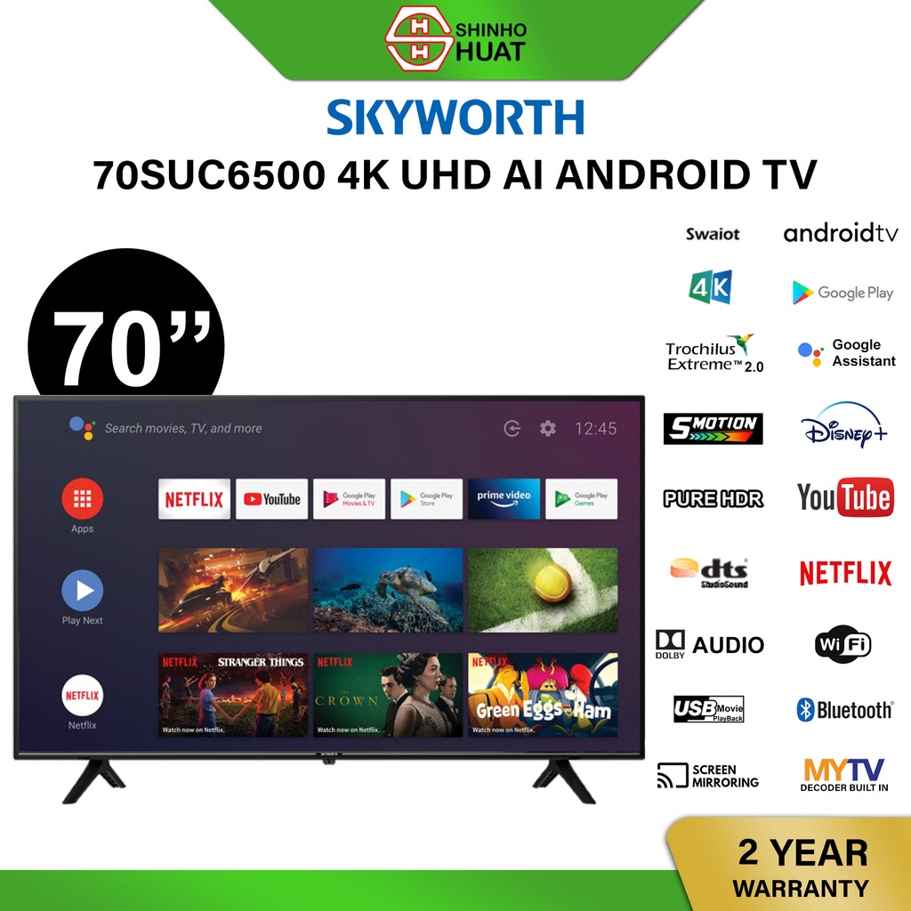 Skyworth 70 Inch 4K UHD Android TV 70SUC6500 DVB-T2 Netflix Youtube ...