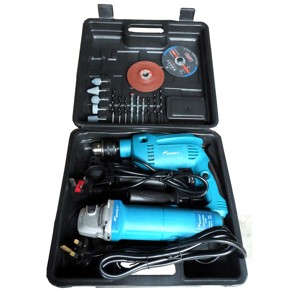 Wately Impact Drill and Angle Grinder with Accessories Assortment Set ...