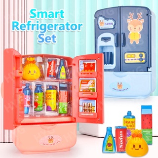 9pcs Pink Simulated Kitchen Mini Refrigerator Toys With Double