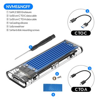 ORICO M2 SSD Case NVME SSD Enclosure M.2 to USB Type C Transparent Hard  Drive Enclosure for NVME PCIE NGFF SATA M/B Key SSD Disk