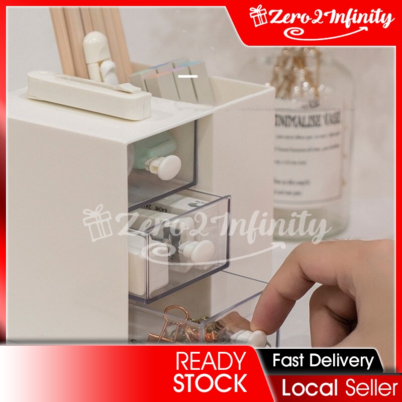 Pen Holder With Three Drawer Desktop Organizer Large Capacity Pencil