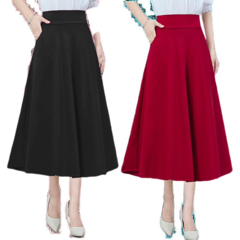 women's long skirt A-line skirt large high waist skirt medium length ...