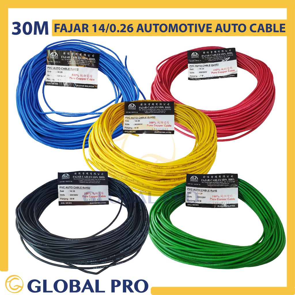 FAJAR 14/0.26MM Car Lori Automotive Wire Auto Cables 100 Copper 30M