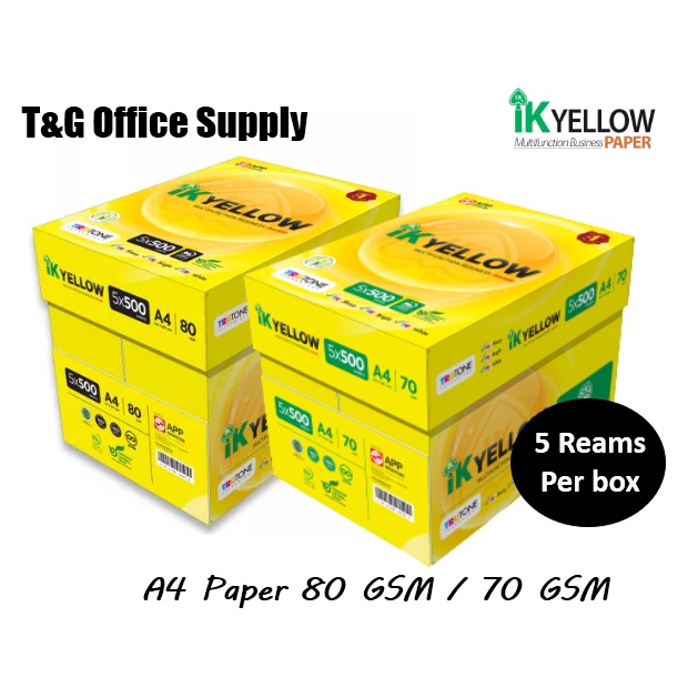 IK Yellow A4 Copier Paper 70 gsm / 80 gsm (1 box = 5 reams) | Shopee ...