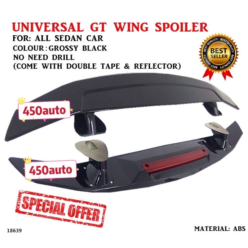 👍Universal GT Wing Spoiler Sedan Car Wira Waja Blm Flx Saga VVT VIOS