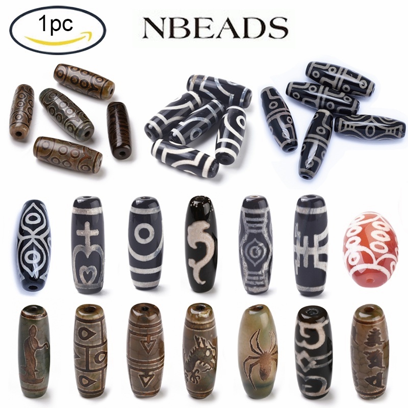 Nbeads 1pc Tibetan Style dZi Beads Natural Agate Beads Dyed & Heated ...