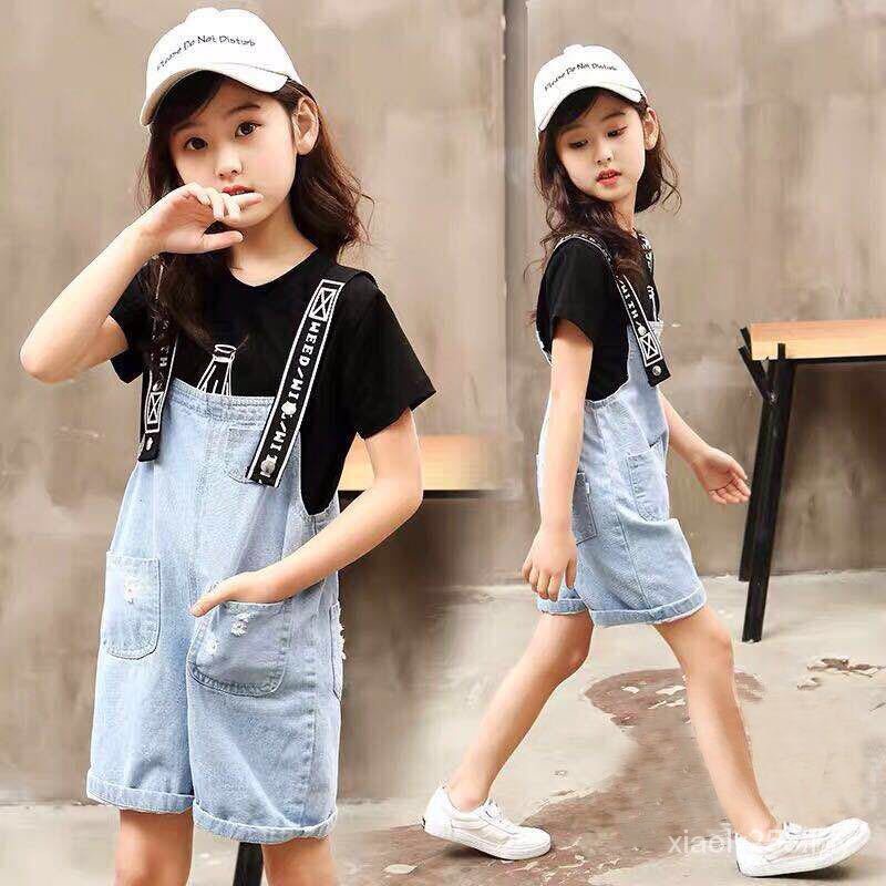 [M-L KIDS] Baby Girl Clothing Suit Denim Suspenders Shorts Suits Summer ...