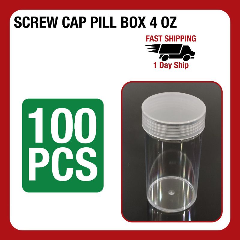 100 PCS 4oz Empty Pill Box with White/Transparent Screw cap | Empty ...