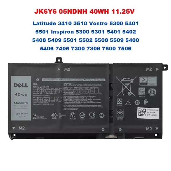 Batterie 3 Cellules JK6Y6 / C5KG6 Pour Dell Latitude 3410, Vostro 5300, Inspiron 5400/7300/7500 (2-en-1 Silver) - 11.4V 41Wh - 4