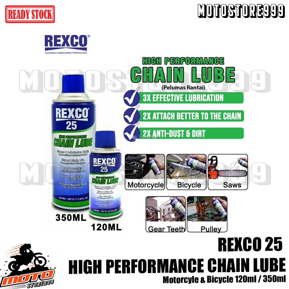 REXCO 25 HIGH PERFORMANCE CHAIN LUBE Motorcyle Bicycle 120ml / 350ml ...