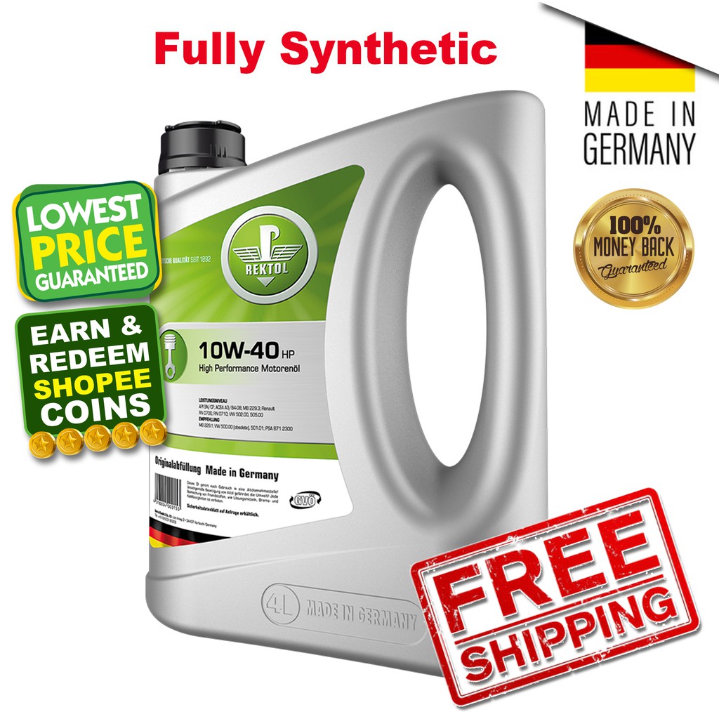 REKTOL 10W40 (10W-40) High Performance HP Fully Synthetic Engine Oil 4L ...