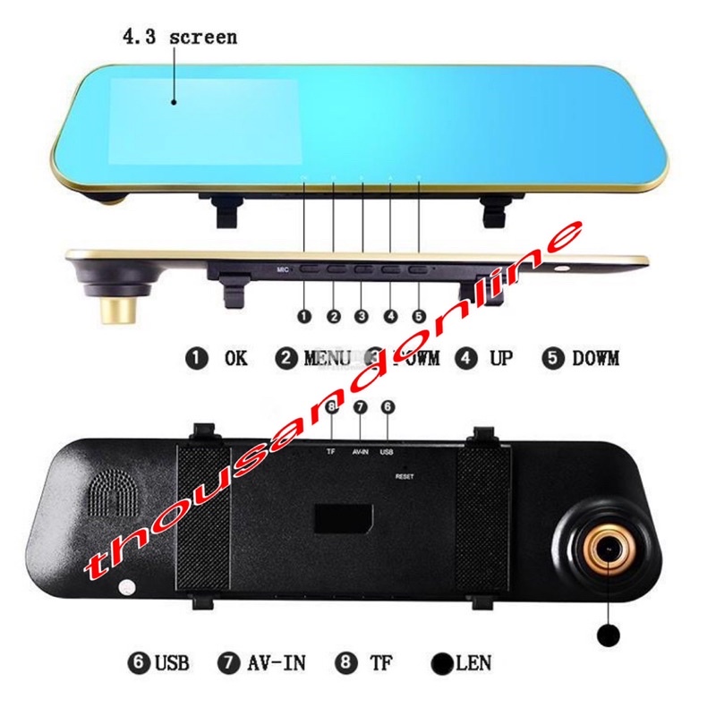 4.3 Inch 1080P Dual Lens Dash Cam – Front And Rear Camera, Night Vision, G-Sensor, Parking Mode
