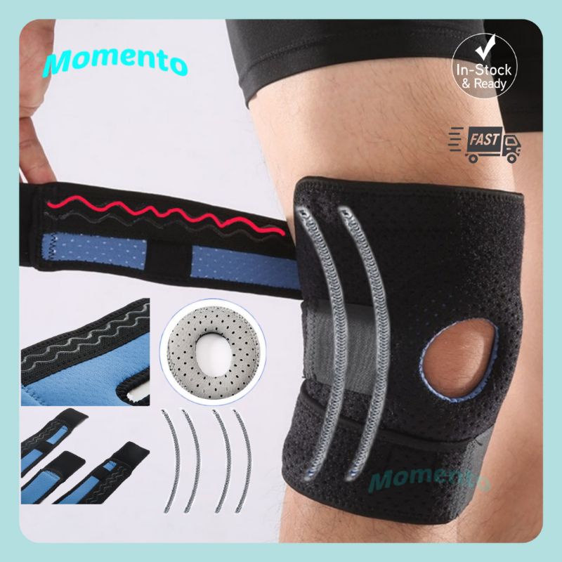 🇲🇾 Adjustable 4 Springs Anti Slip Silicone Stripe Knee Guard Brace ...
