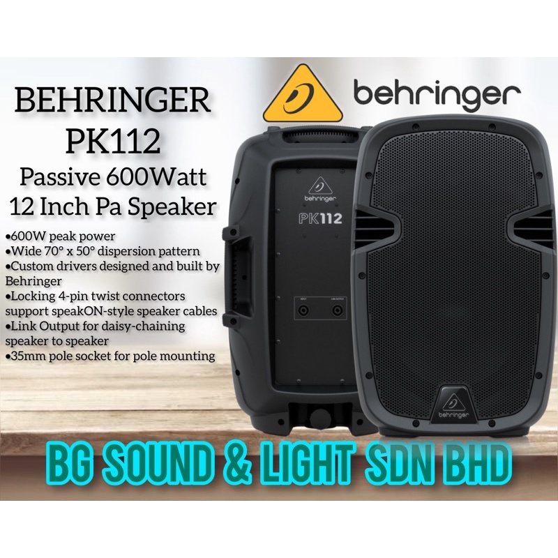 Behringer PK112 Passive 600-Watt 12" PA Speaker System( PER UNIT )( PK ...