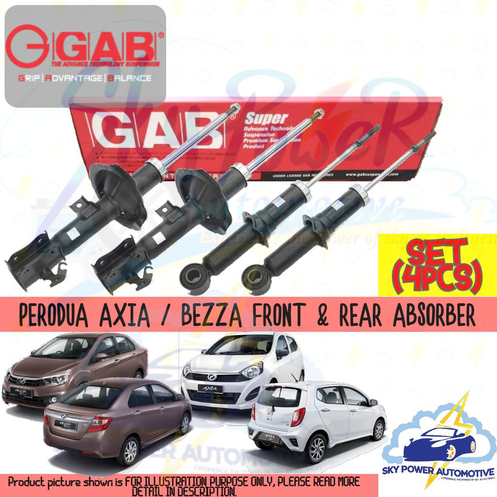 PERODUA AXIA / PERODUA BEZZA GAB SUPER GAS SHOCK ABSORBER (SET 4PCS