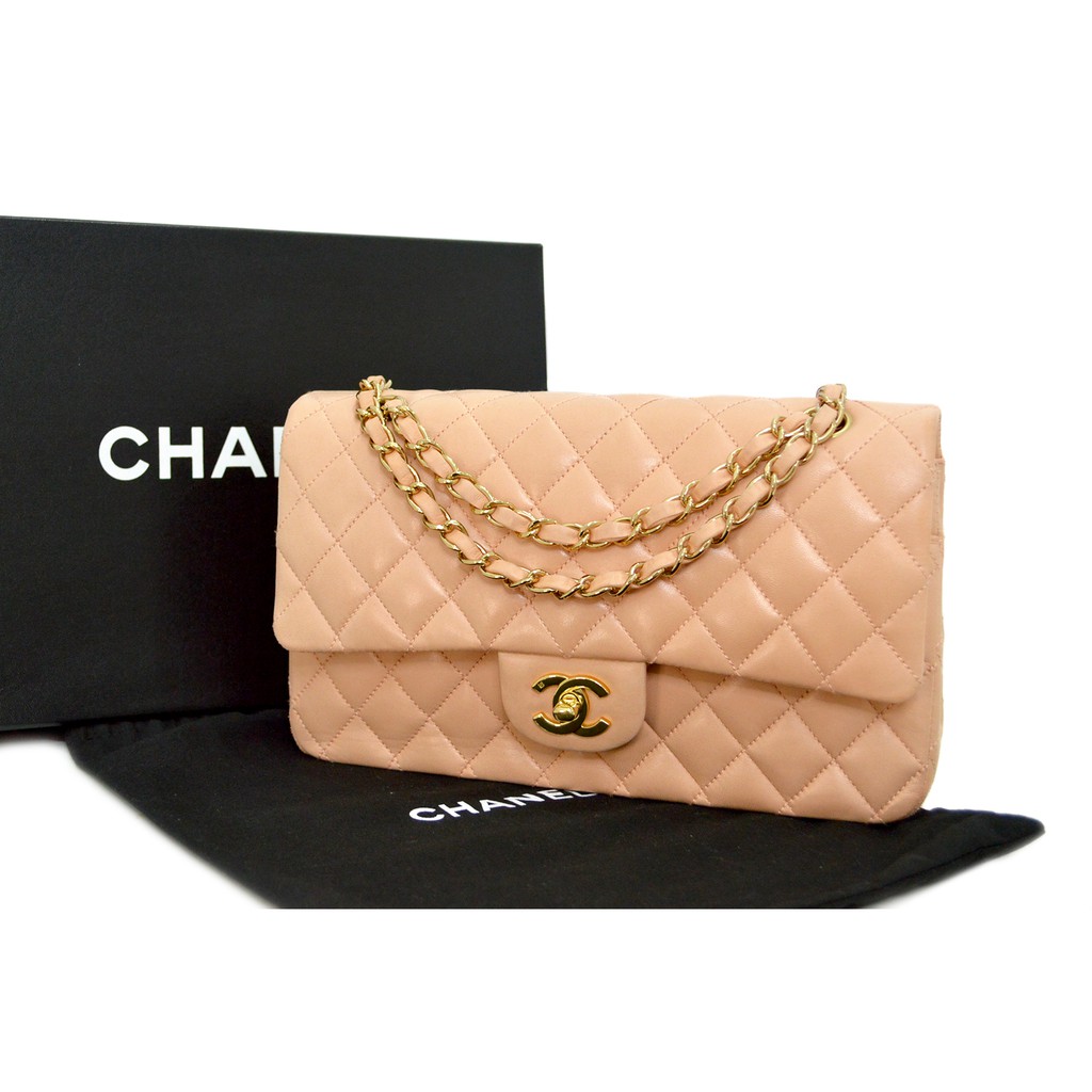 Authentic CHANEL Classic Medium Double Flap Bag Salmon Pink