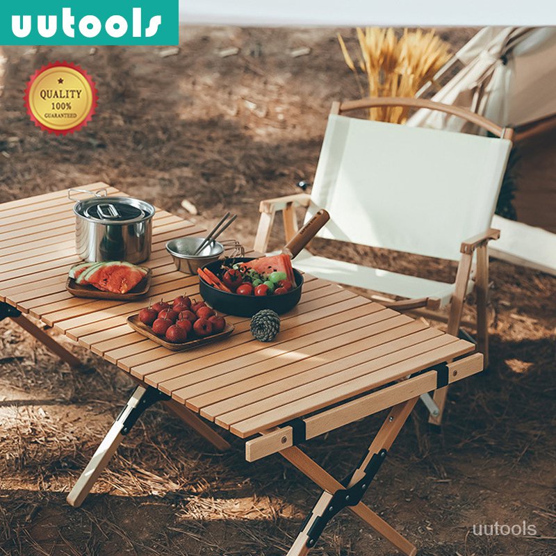 outdoor folding table beech roll table solid wood portable camping