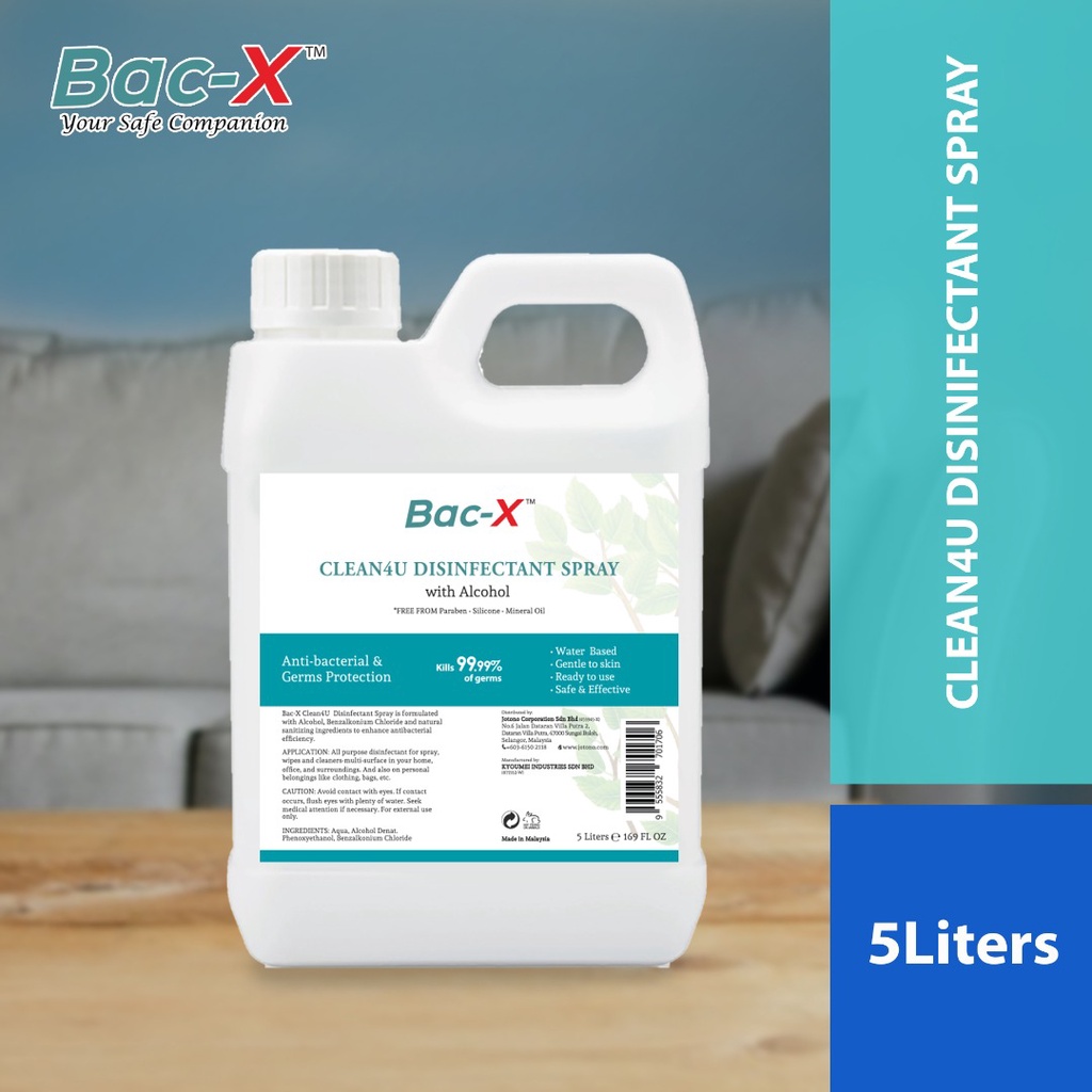 Bac-X Clean4u Disinfectant Spray 5 Liter (BKC & Alcohol) | Shopee Malaysia
