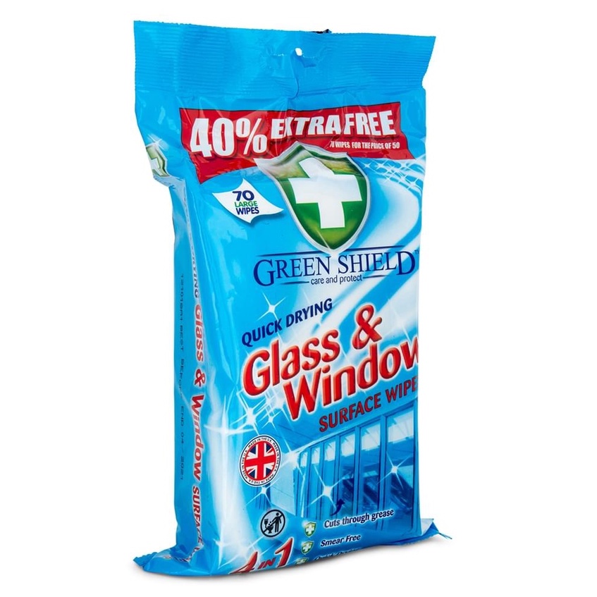 🇬🇧 Green Shield Glass & Window Surface Wipes - 70s | Shopee Malaysia