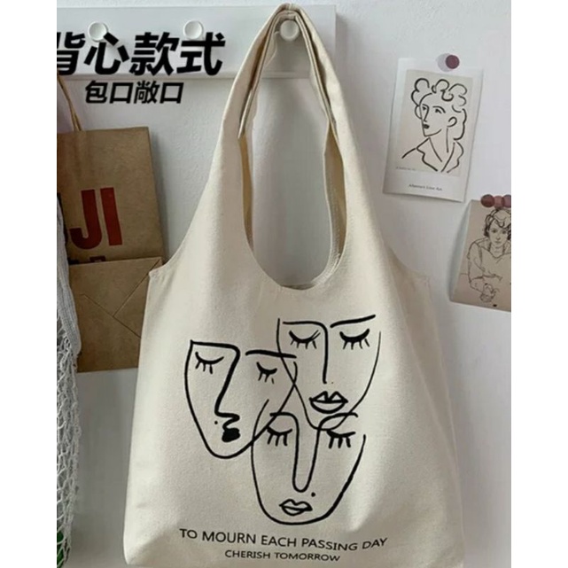 🍁Ready Stock🍁Pure Canvas Bag Tote Bag Tuition Bag Shoulder bag Simple ...