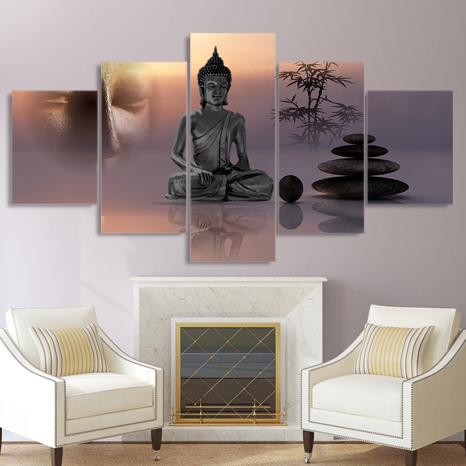 Modern HD Printed Pictures Canvas Painting 5 Panel Zen Buddha Statue ...