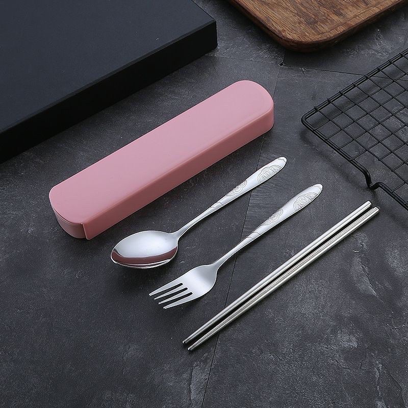 3in1 PORTABLE CUTLERY SET STAINLESS STEEL Utensil Spoon Fork Chopstick ...