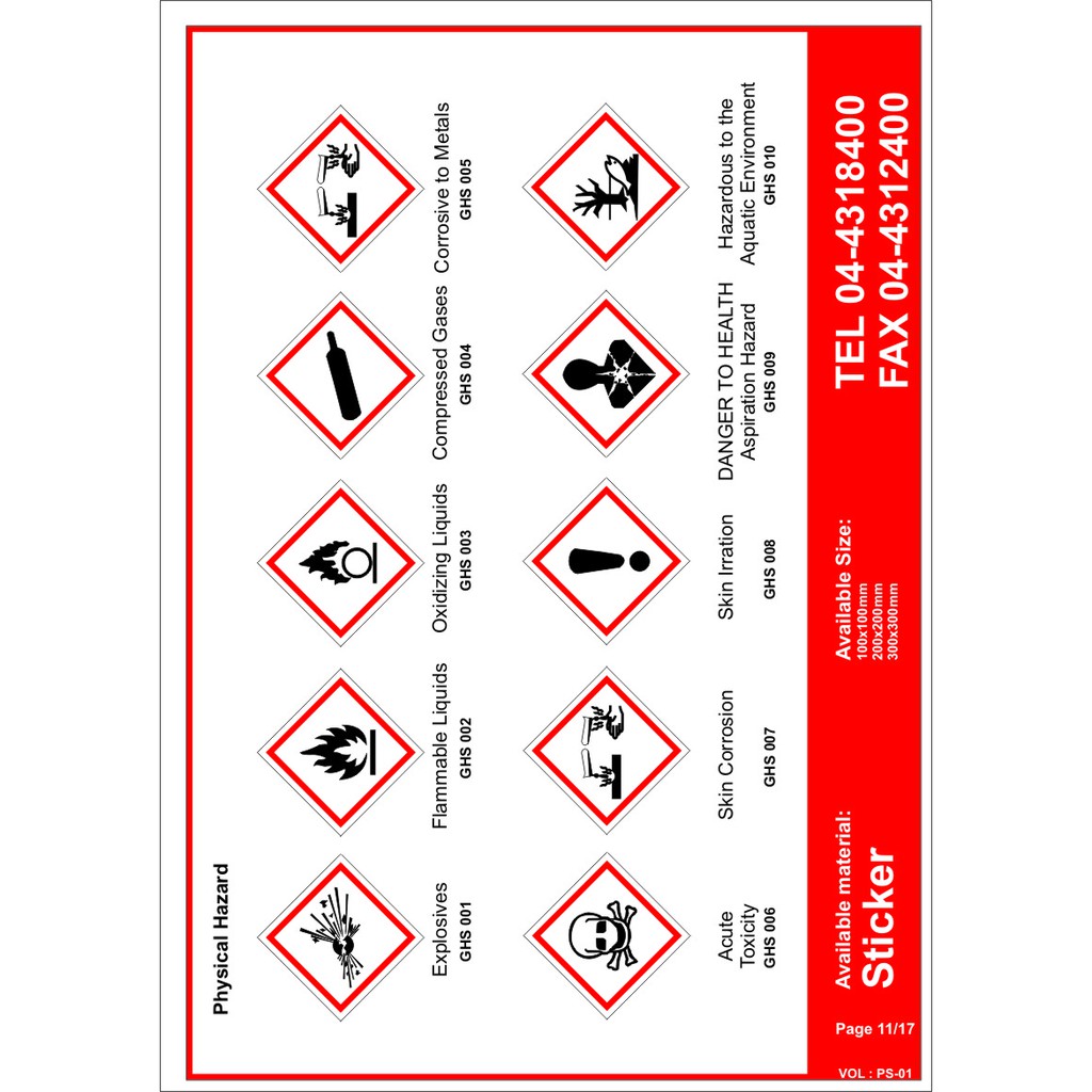 DOSH/JKKP STANDARD GHS SIGN 100 X 100MM,200X200MM, 300X300MM STICKER