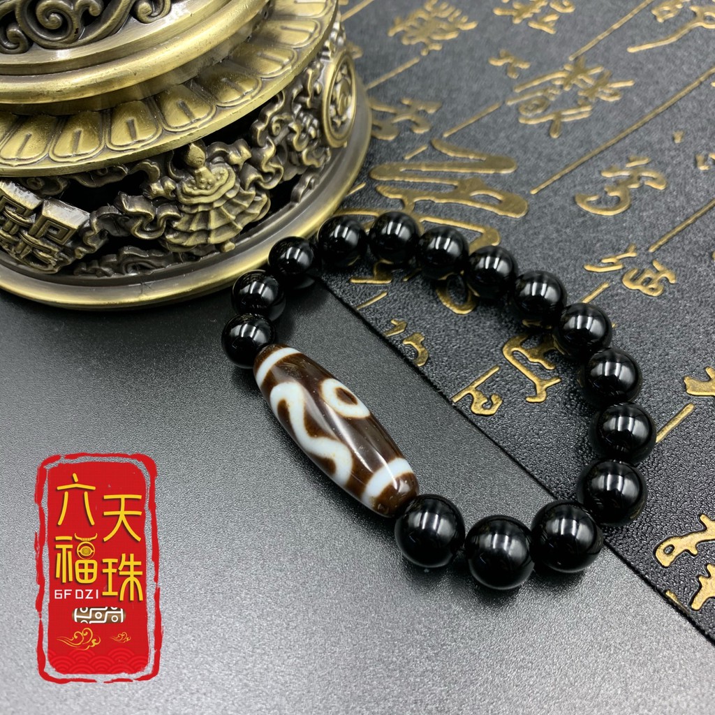 六福天珠6F Dzi 】如意二眼新天珠（单颗新天珠/黑玛瑙手串） | Shopee Malaysia