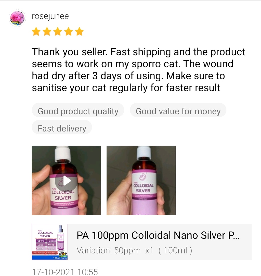 PA 50PPM Pure Colloidal Nano Silver Pets Spray on pet ringworm remedy