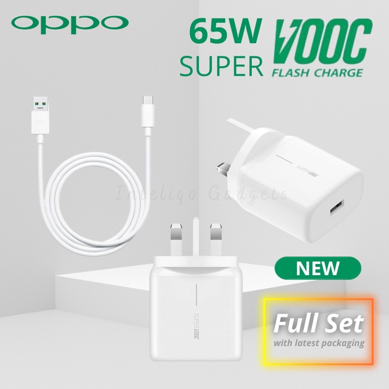Oppo 65W 33W SuperVooc 2.0 Flash Charge Charger Adapter + Super Vooc Type C Cable Set