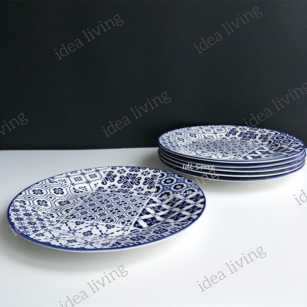6 Pcs 26.5cm Porcelain Soup Plate Bowl Set Pinggan Mangkuk Bunga Hiasan Support Oven Dishwasher Microwave oven