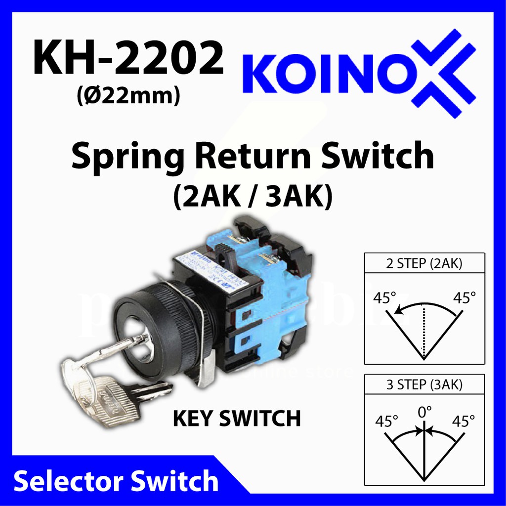 KOINO KH2202 (Ø22mm) Spring Return Key Switch Selector Switch , KH