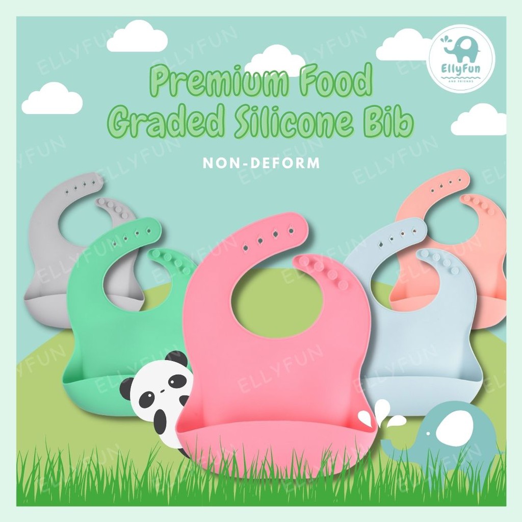 Ellyfun Korean Premium Silicone Feeding Bib Nondeform with Wide Food