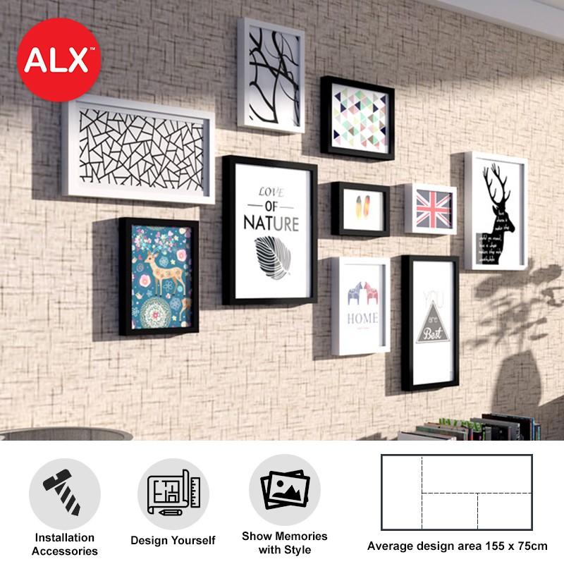 ALX Premium Wooden Wall 10 Photo Frame Decor for House Office ...