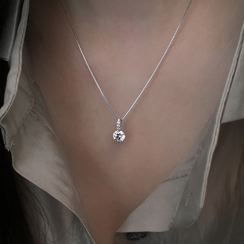 925 Sterling Silver Necklace And Pendant Set - Shiny Rectangle Double Zircon Chain Choker Women Girls