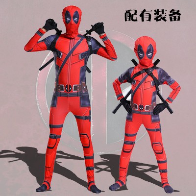 Leezeshaw Superhero Deadpool Cosplay Costume for Kids Adults,Mens Boys  Deadpool Suit Fancy Dress Halloween Party Outfit Masquerade Props 120CM