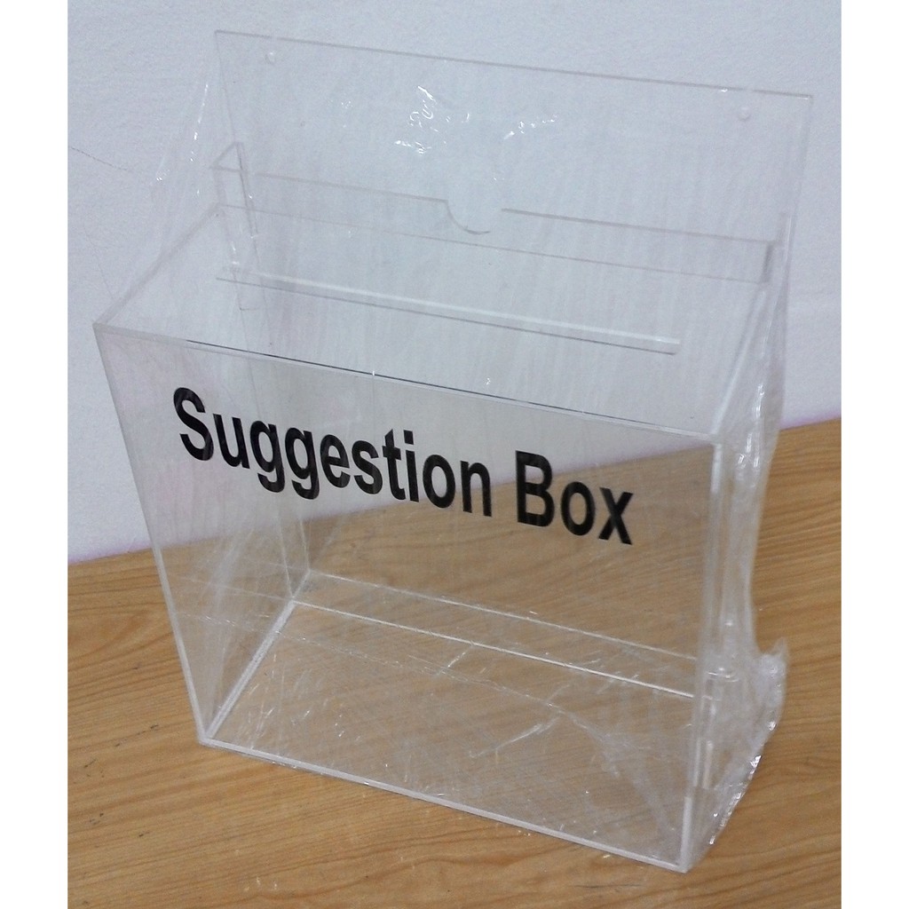 Wall Hanging Acrylic Suggestion Box With A4 Vertical Size Rear Pocket