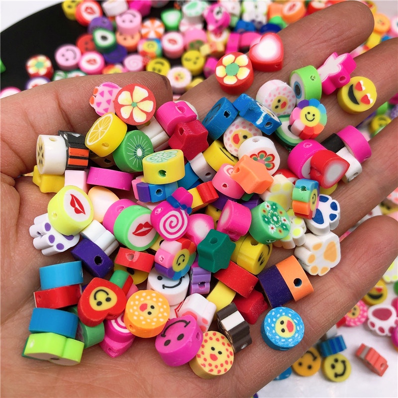 10mm 20pcs Polymer Clay Beads Smiley Animal Sunflower Heart Shape Christmas  For Jewelry Making