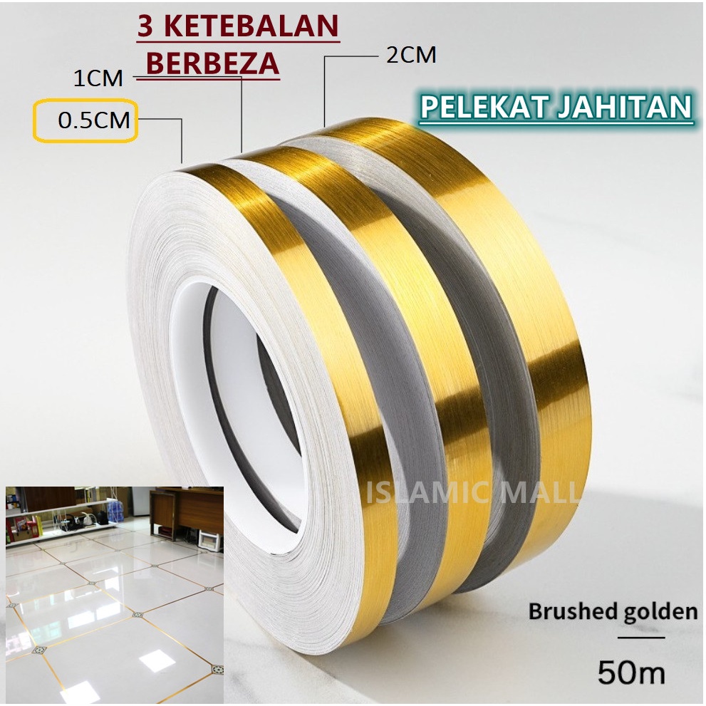 【50M Gold Tile Gap Sticker】 PELEKAT JAHITAN STIKER JUBIN LANTAI Dinding ...