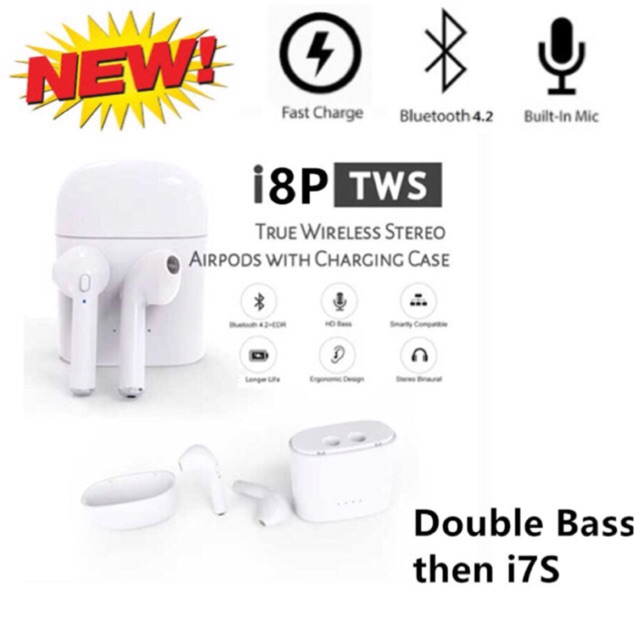 NEW I8P Double Bass TWS Headset Earbuds Wireless Bluetooth