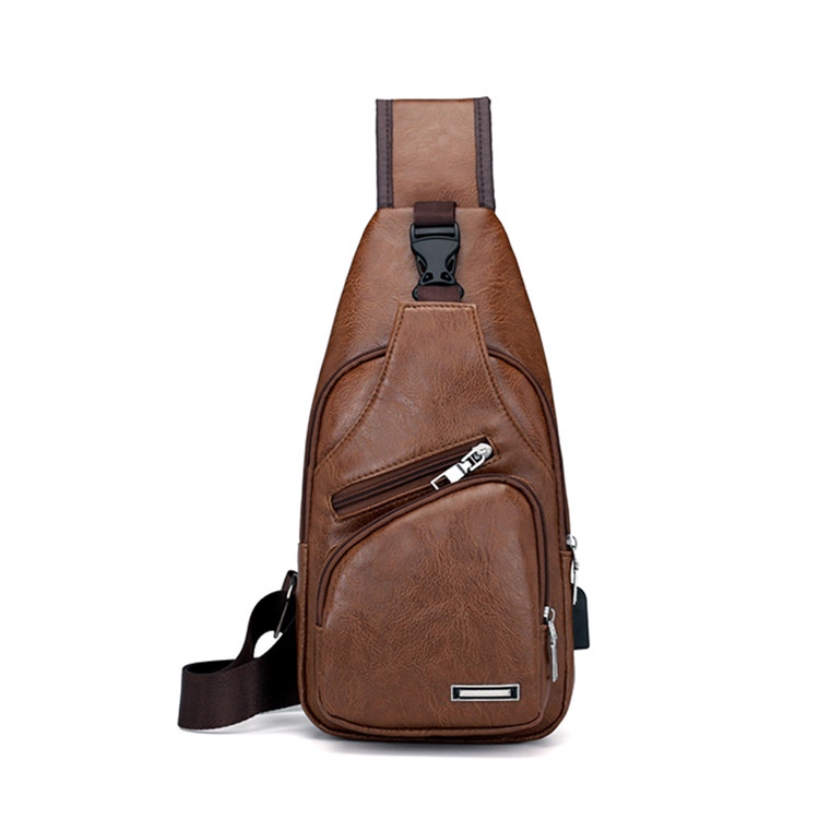 thumbnail interactive-video image 1 of Men's Large Capacity Sling Bag – Chest Travel Backpack With USB Port – Polyester 1 of 3
