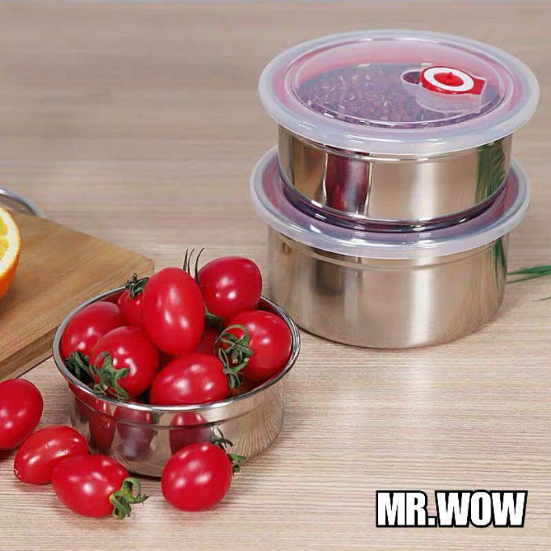 Stainless Steel Round Food Storage Box Fresh Keeping /Double layer ...