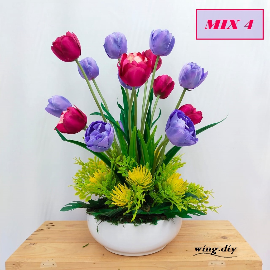 ARTIFICIAL TULIP FLOWER SET WITH MELAMINE POT / TULIPS / GUBAHAN SIAP ...