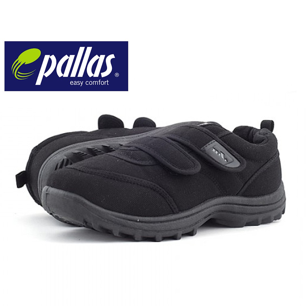 Pallas Jazz 3060182bk Kasut Sekolah Hitam Double Velcro Straps