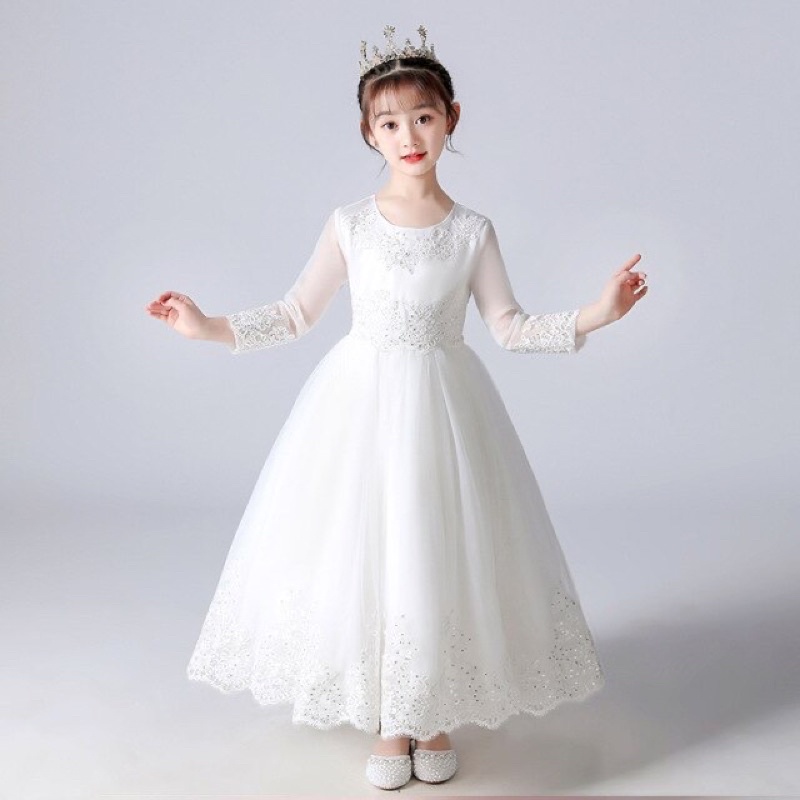 4-14years Gown Princess Dress Raya 2022 Kids Girl Children White Pink ...