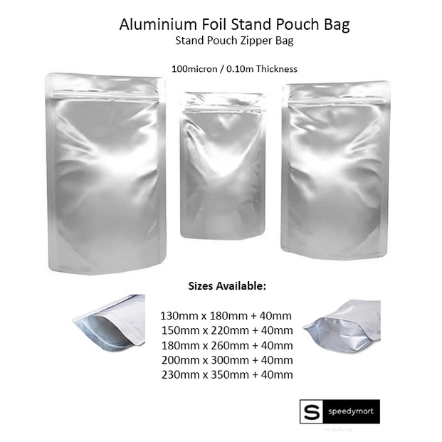 (50pcs) Aluminium Foil Stand Pouch Bag with Stand Pouch and Zipper