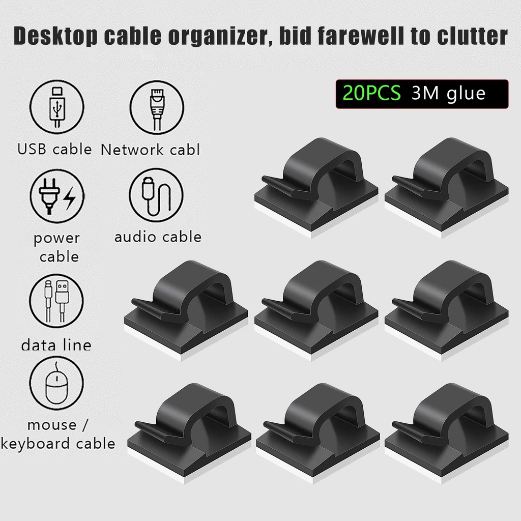 【Ready Stock】 20PCS Car Wire Clips Self Adhesive Cord Management 3M