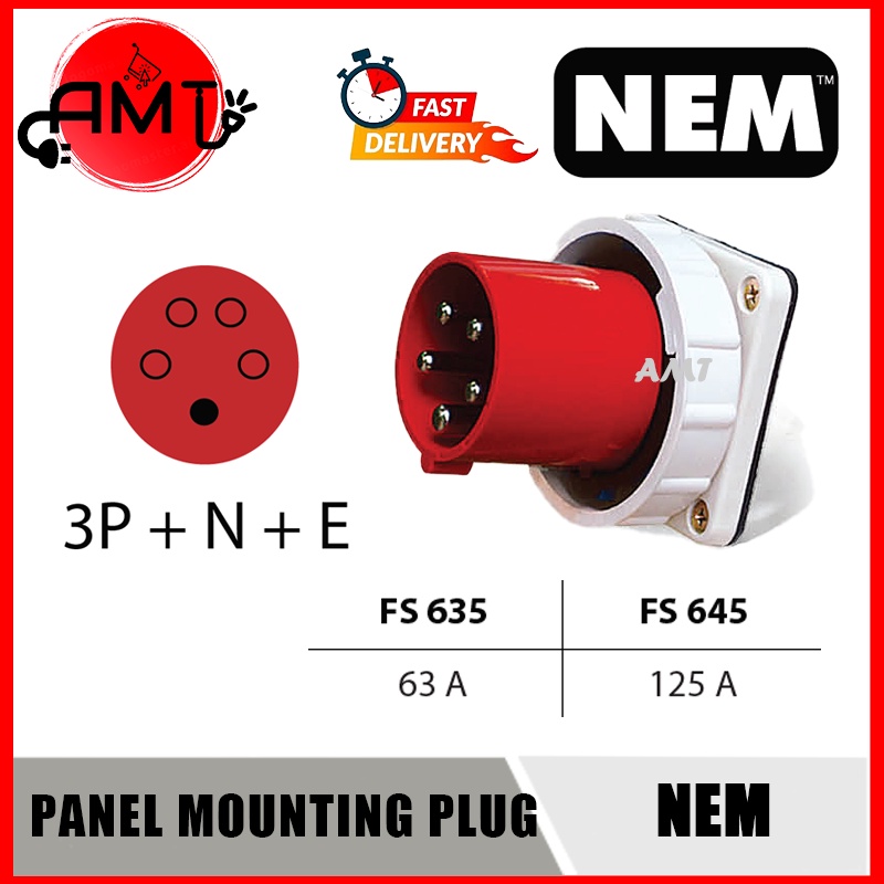NEM PANEL MOUNT PLUG 3P+N+E 63A 125A 635 645 IP67 | Shopee Malaysia