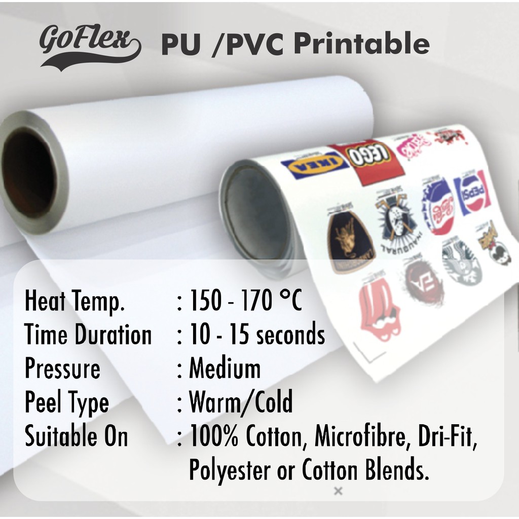 Goflex Heat Transfer PU Printable Vinyl / PVC Printable White Vinyl for ...